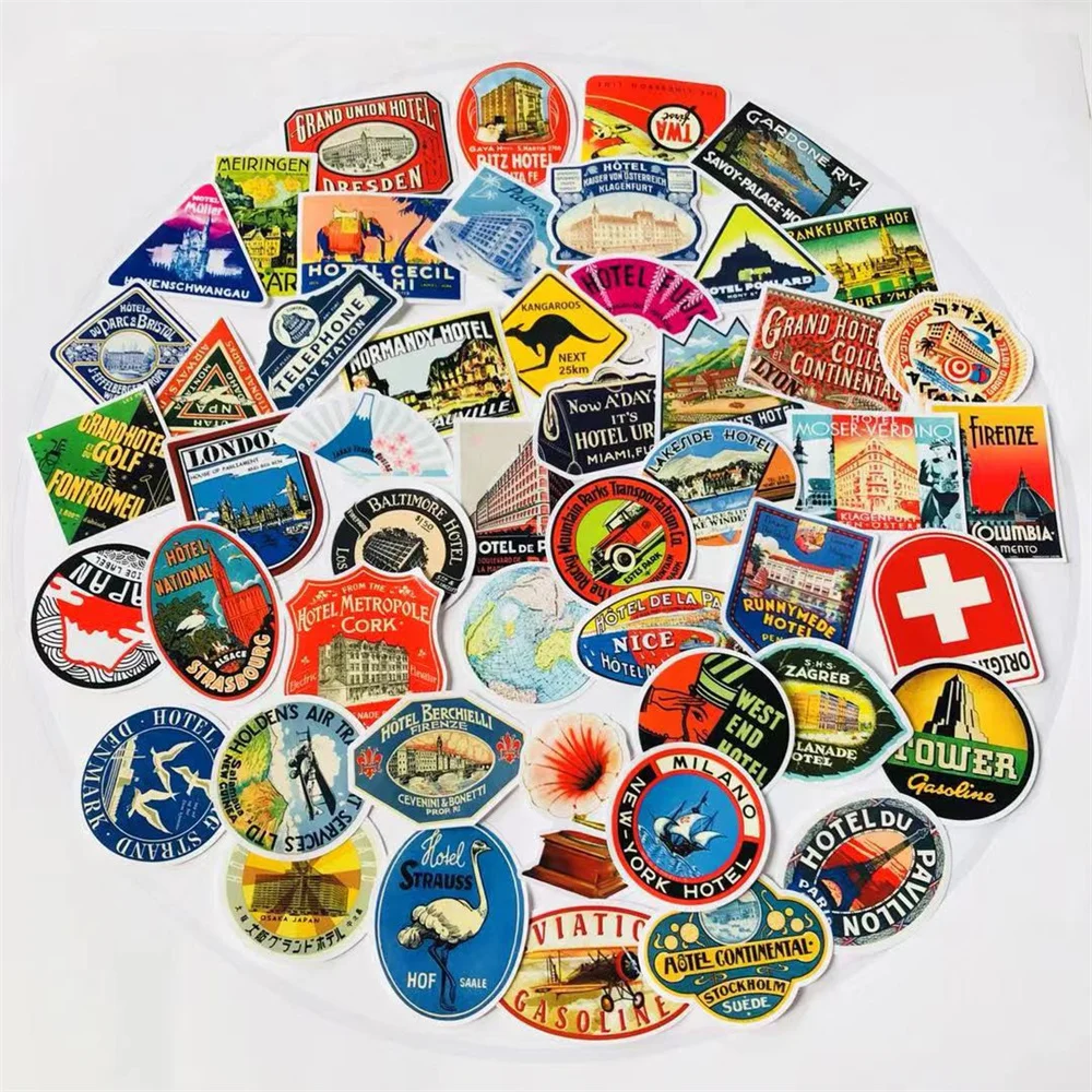 

10/30/50PCS Retro Creative Hotel European and American Stickers Suitcase Luggage Waterproof Nostalgic Stickers Wholesale