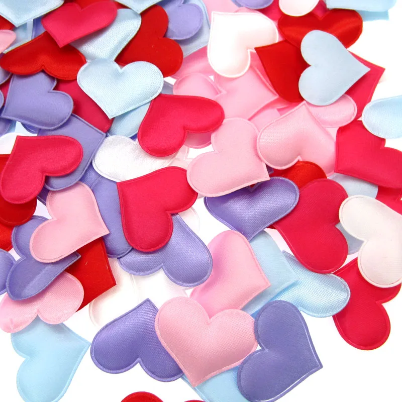 

50Pcs Satin fabric heart petals confetti romantic sponge for table bed heart petals wedding decoration 3.2cm