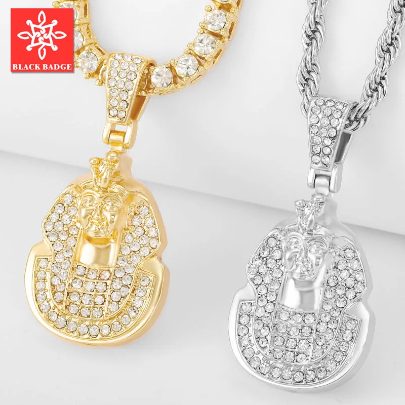 Ожерелье Bling Стразы кулон в виде египетского фараона цепочка с подвеской