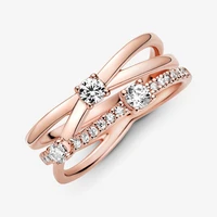 2021 new 925 sterling silver rose gold shining three ring pan ring suitable for womens gifts wedding diy jewelry