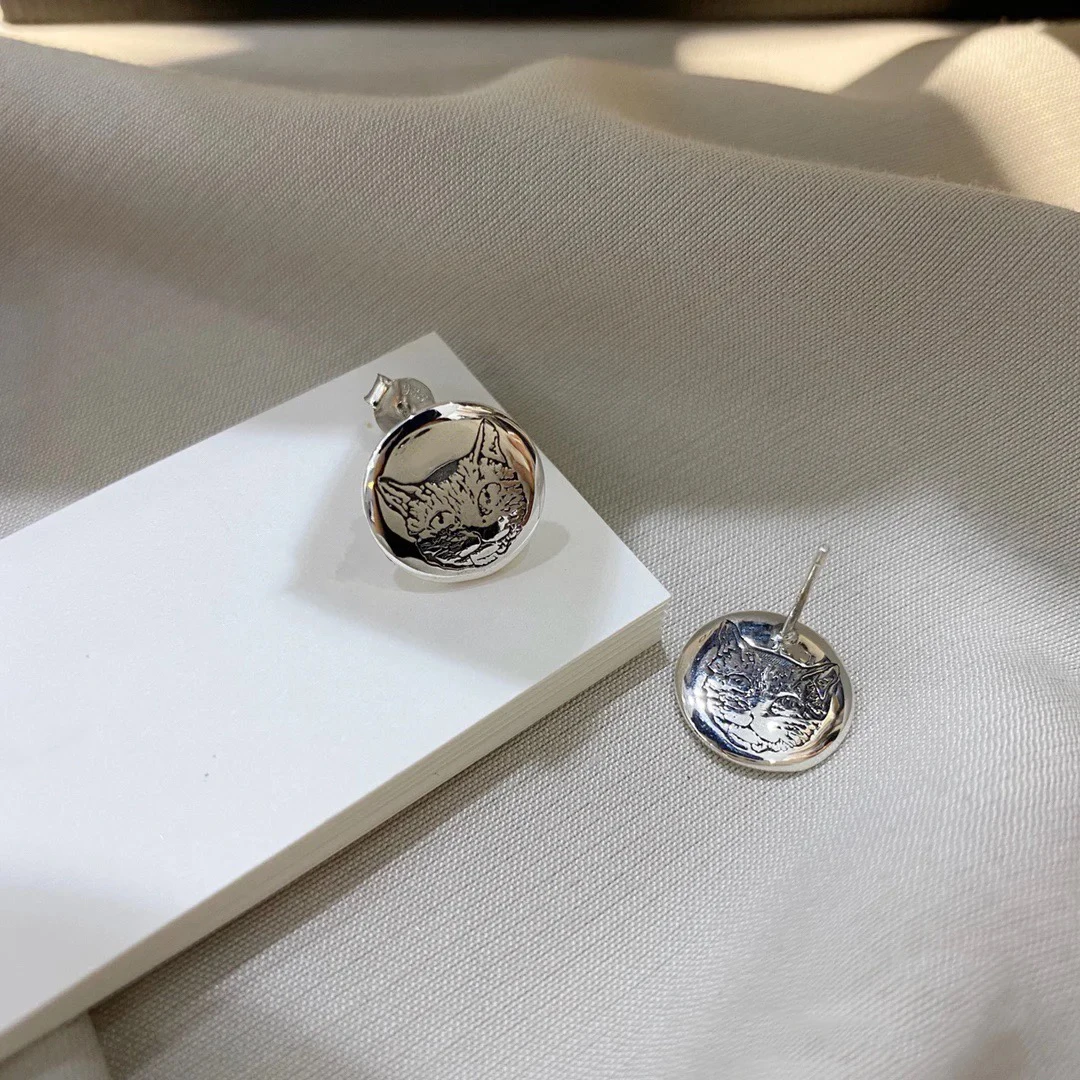 

925 sterling silver earrings, exquisite earrings; cat head earrings, classic micro-label 1:1, holiday gift for ladies