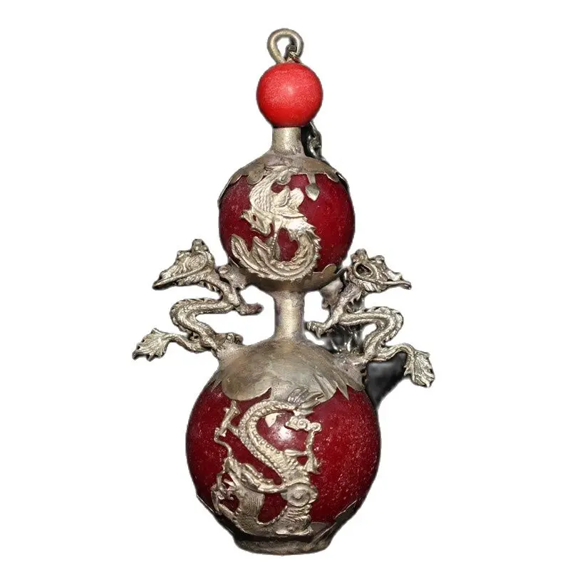 

Chinese old craft package Silver Dragon Ruby jade Snuff Bottle