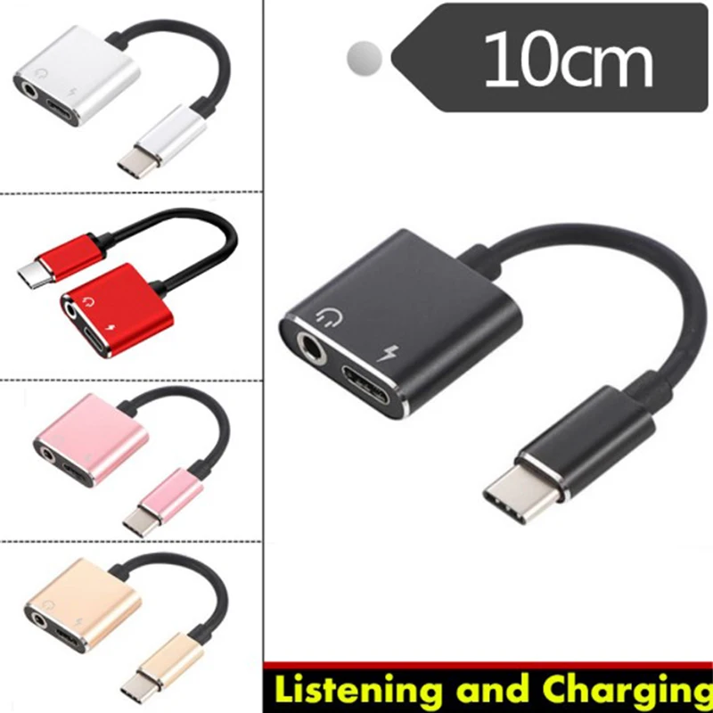 Адаптер для зарядки наушников 2 в 1 с разъемом типа C на 3 5 мм Aux аудио USB