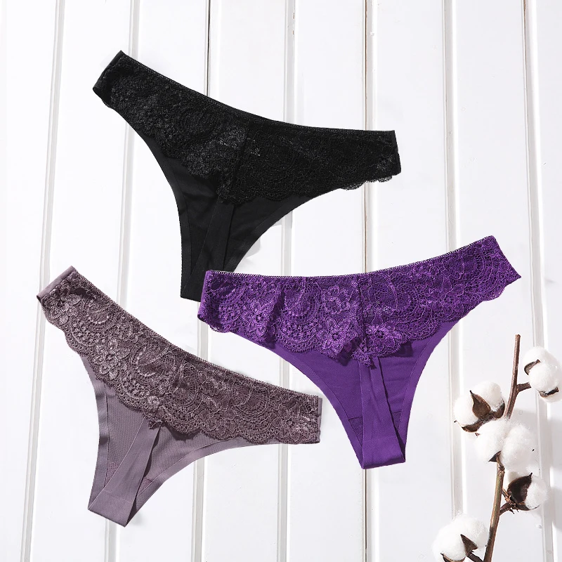 Трусы женские кружевные хлопковые бесшовные с низкой посадкой 3 шт./лот # F |