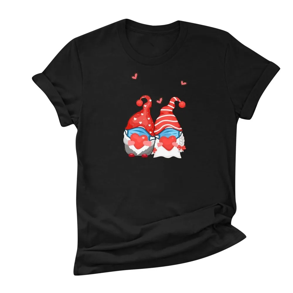 

Valentine's Day Two Dwarfs Holding Love Print Women's Large Loose Casual Short Sleeve T-Shirt