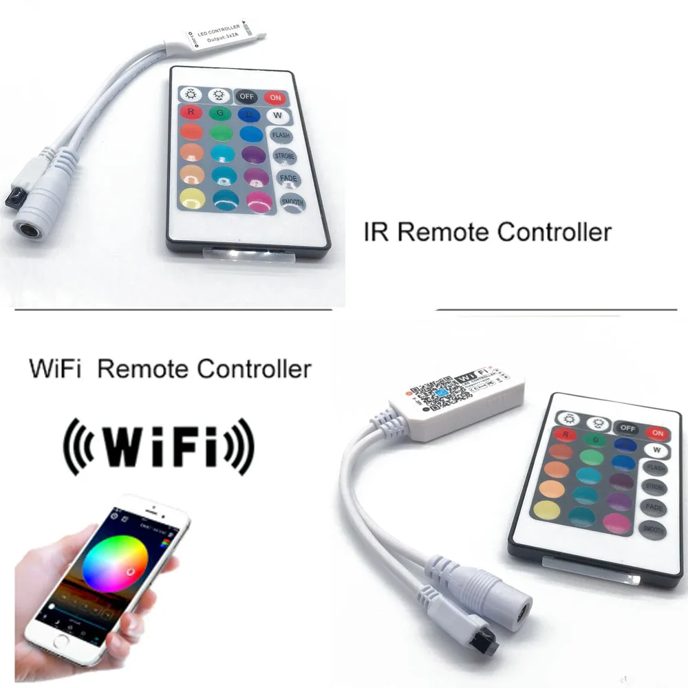 Светодиодная лента гибкая светящаяся RGB 5/10/15/20 м 12 В пост. тока + контроллер на 24