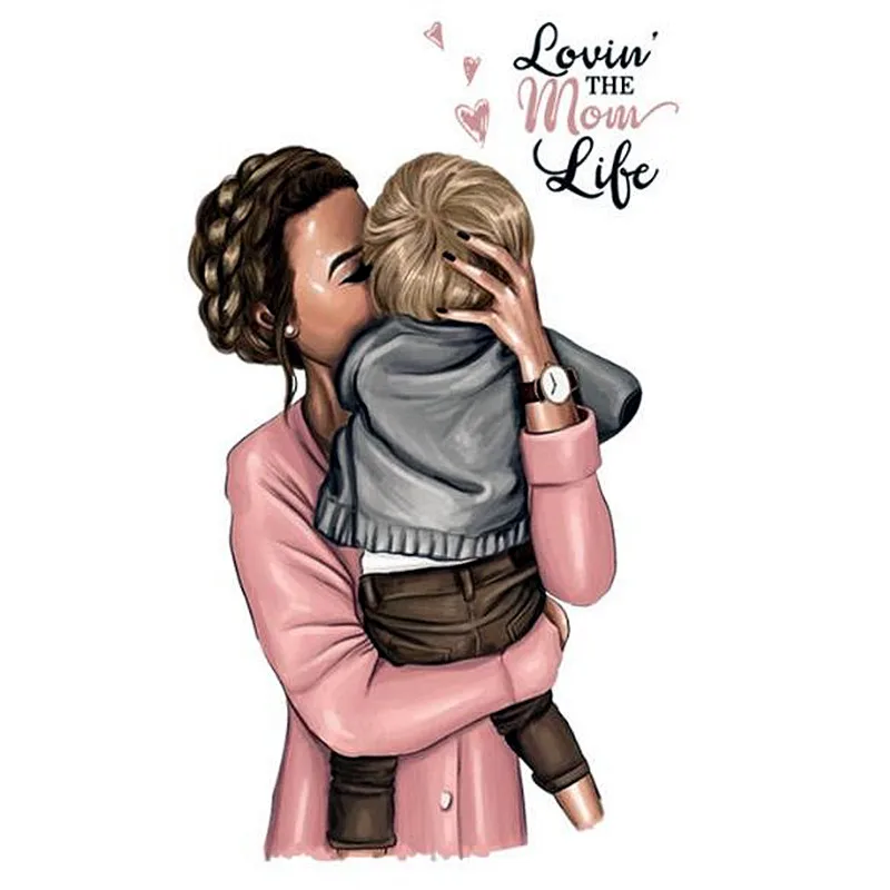 Мода супер мама ПВХ патч дело с ним одежда теплопередача печать футболка женская