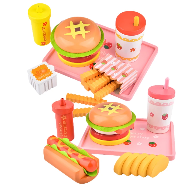 Детские игрушки клубника Моделирование Гамбургер картофель фри деревянные для