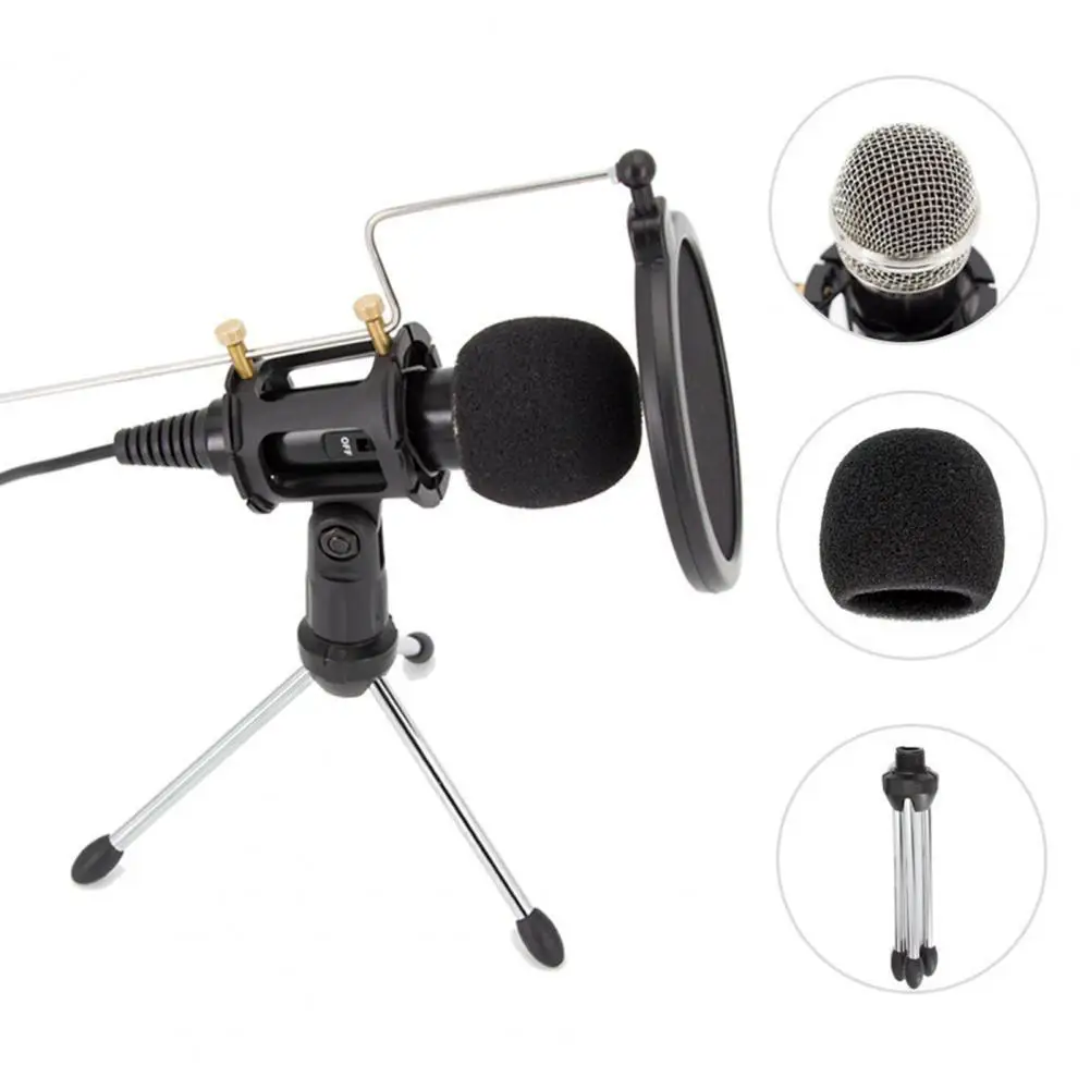 

Condenser Microphone Shock Absorption Plug Play Wired Multifunctional Condenser Microphone with Holder for Karaoke Live