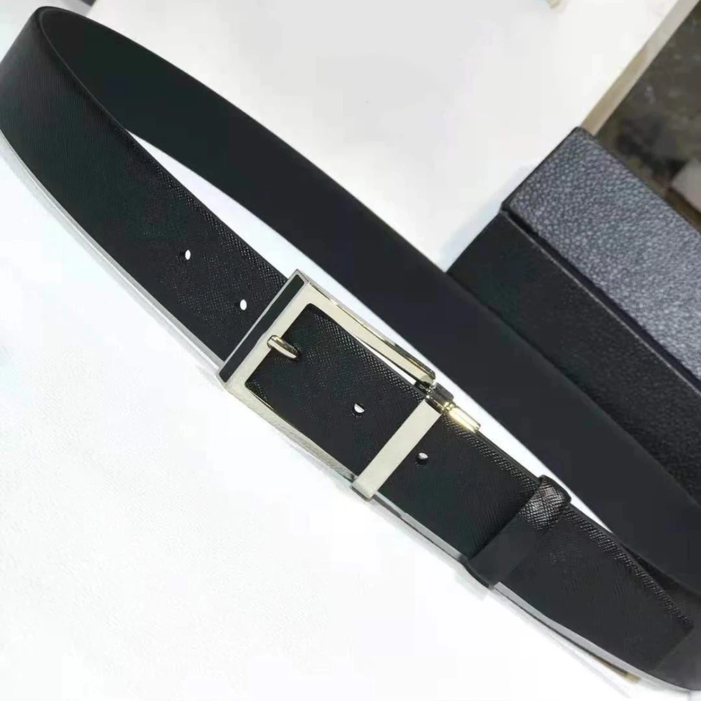 

Top 3.4Cm Adjustable Reversible Genuine Leather Black Belts For Men Jeans Fashion Luxury Classic Brand Designer Belt Gifts Box