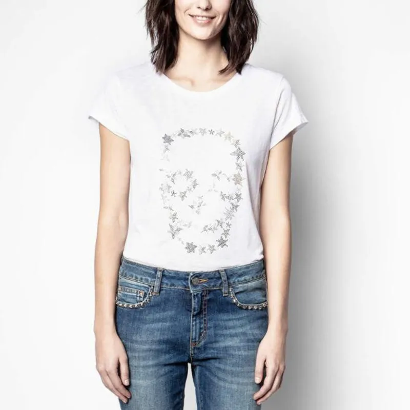

New 2021 Spring and Summer T Shirt 100% Cotton Glitter Star Short Sleeve O Neck Casual Clothing