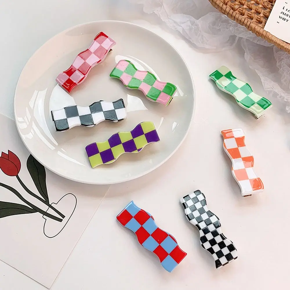

1 Pc Sweet Mini Flower Hair Claw Fashion Acrylic Colorful Checkerboard Hair Accessories Simple Girls Geometric Hairpins