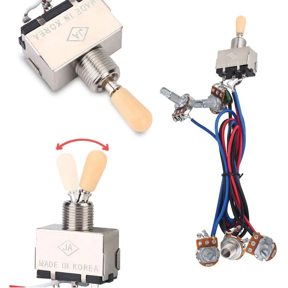 elektrische gitarre kabelbaum prewired kit 2t2v a500k b500k 18mm welle große töpfe 3 weg schalter volume tone control kabelbaum free global