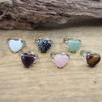 heart gems stone adjustable rings reiki healing rose quartzs amethysts opalite aventurine ring women jewelry dropshippingqc4047