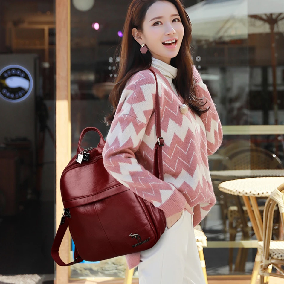 Дизайнерский брендовый мягкий кожаный женский рюкзак Большая вместительная