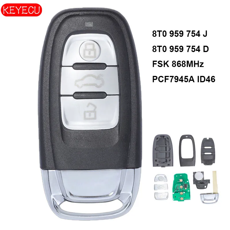 KEYECU дистанционный брелок 3 кнопки FSK 868 МГц для Audi A4L A5 Q5 2008 2013 8T0 959 754 J/8T0 D|number 2|number
