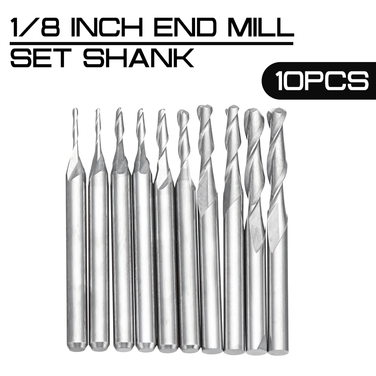 

10Pcs End Mill Set Shank Carbide Ball Nose 1mm-3.175mm 1/8 Inch 2 Flutes CNC Cutting Tool Milling Cutter for Wood Working