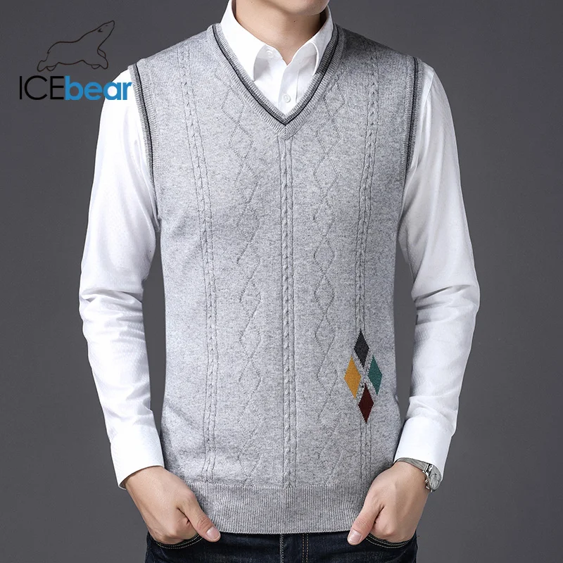  ICEbear 2021 new men's sweater vest fashion male business casual sweater brand clothing 1816 