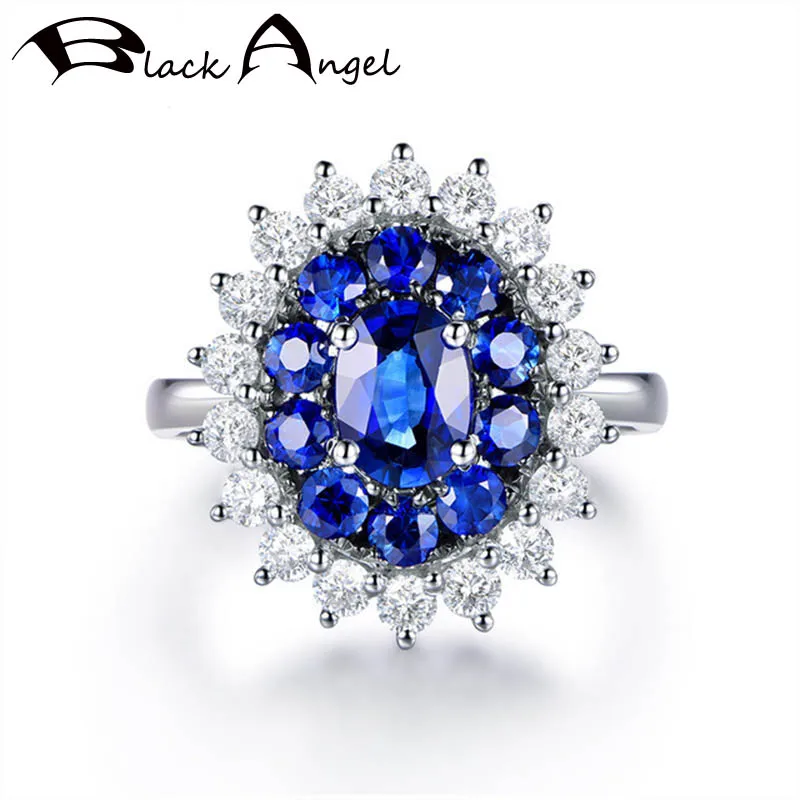 

BLACK ANGEL Fashion 925 Silver Blue Red Tourmaline Ruby Sapphire Wedding Adjustable Ring For Women Fine Jewelry Christmas Gift