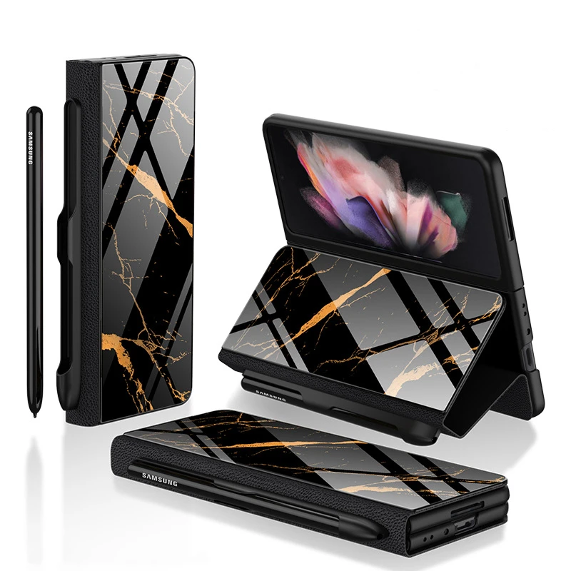 

Чехол-книжка из кожи и закаленного стекла для Samsung Galaxy Z Fold 3