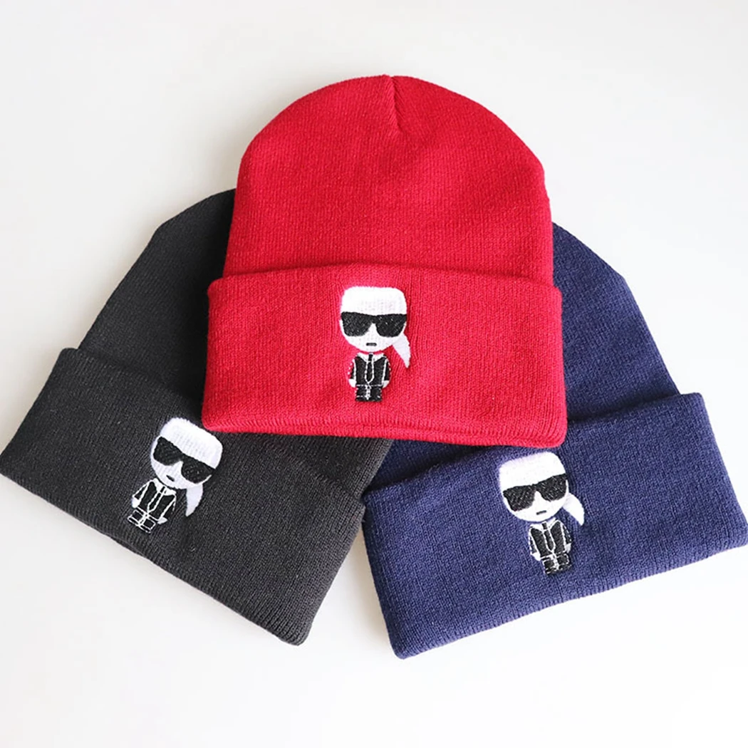 Хип-хоп шапки женщины-хипстеры вышивка 2019 зимние теплые вязаные Твердые манжеты