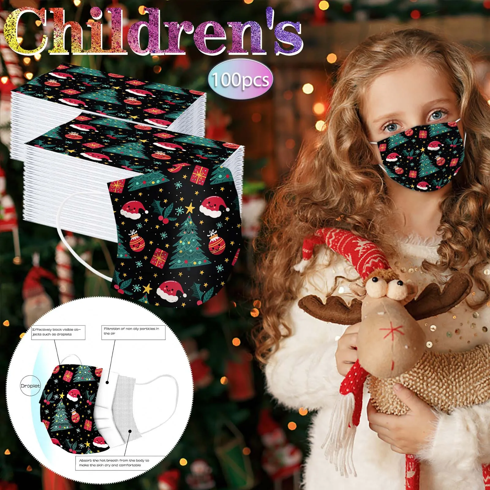 Детская маска одноразовая для лица 3-слойная петля ушей хлопковая белого цвета