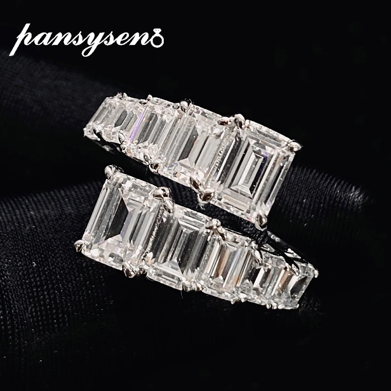 

PANSYSEN New Arrival Emerald Cut 100% 925 Sterling Silver Created Moissanite Diamond Ring Engagement Wedding Bands Fine Jewelry
