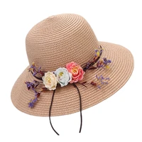 new paper summer female sun hat flower ribbon panama beach hats for women chapeu feminino sombrero floppy straw hat