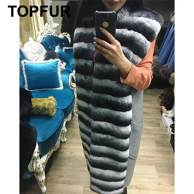 Роскошный зимний меховой жилет из меха кролика с кашемировой курткой для женщин