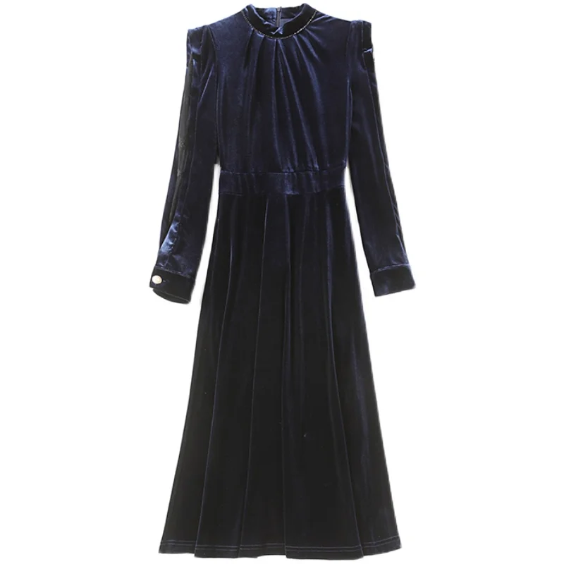 

Fashion women's dress 2021 new style elegant lace and velvet long sleeve dress