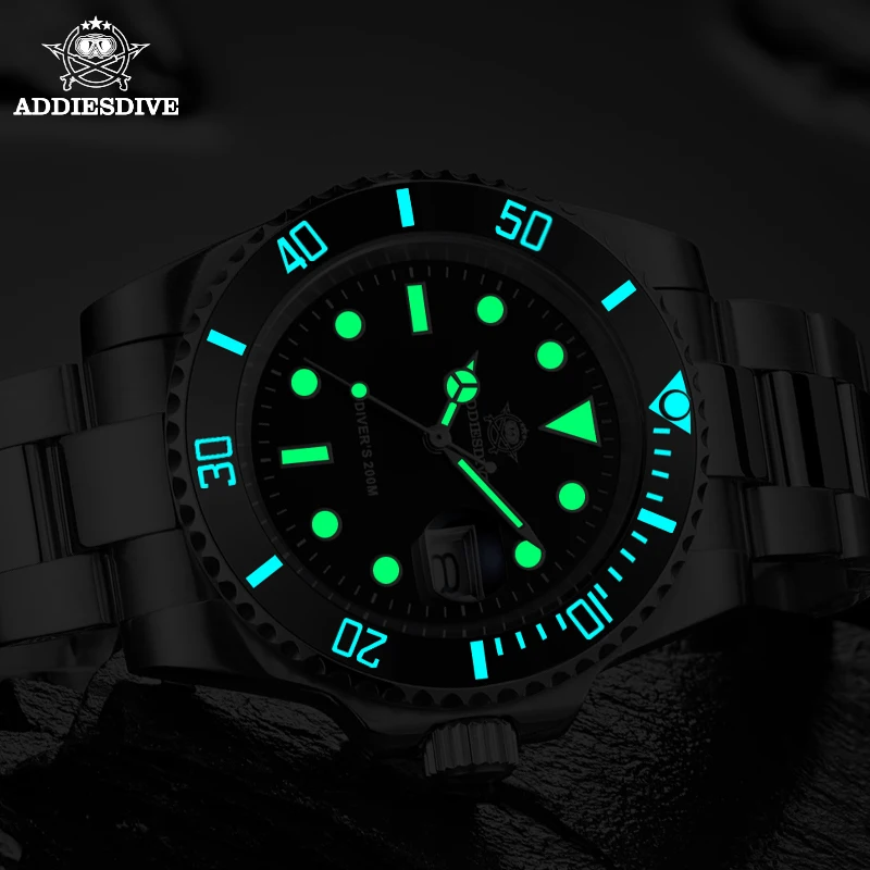 Addies Dive Men's High Quality Watch 200m Waterproof Quartz Watch Ceramic Bezel Calendar Display C3 Super Luminous Watches