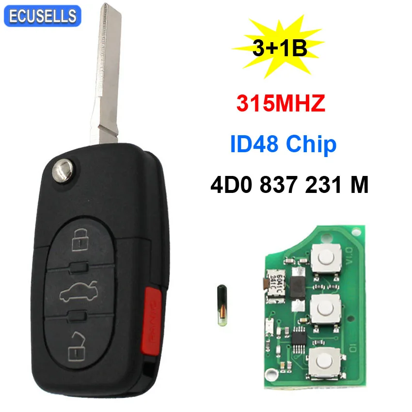 3 + 1/4 Кнопка откидной дистанционный ключ складной Автомобильный брелок 315 МГц ID48