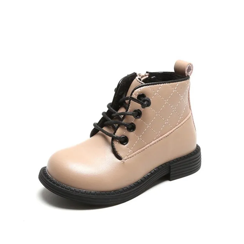 

2021 New Korean Rhombic Suture Leather Low Heels Martin Boots Children's Shoes Girls Short Boots Casual Side Zipper Kids Boot