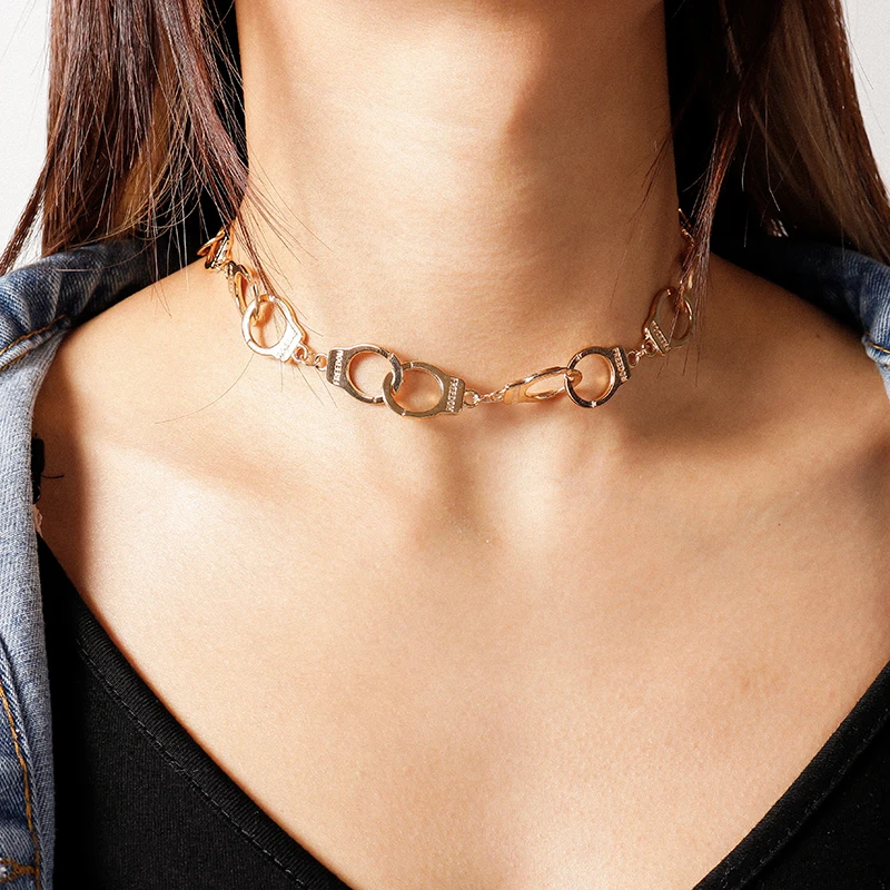 Наручники в стиле панк свободное женское колье золотистая и серебристая цепочка