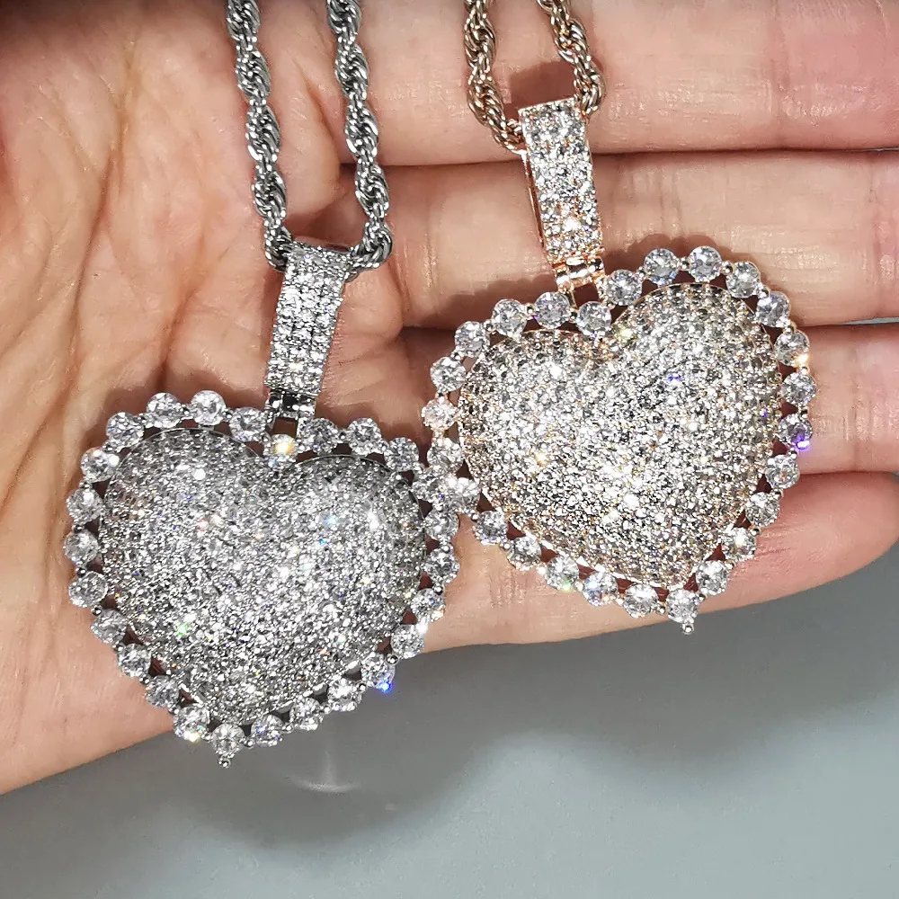 Bling льдом кулон сердце 3 Цвета AAA циркон подойдет в качестве подарка как для мужчин