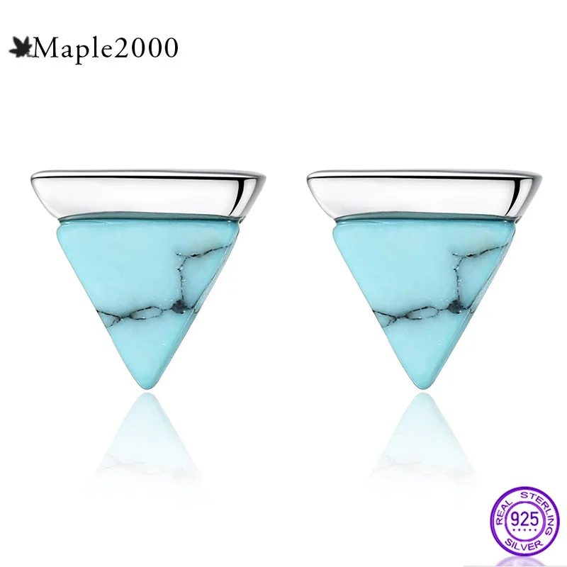 Женские серебряные серьги 925 пробы бирюзовые треугольной формы|Серьги-подвески| |