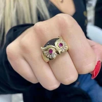 2021 latest rings for women gold vintage luxury jewelry goth punk stainless steel owl animal alloy point drill anillos mujer
