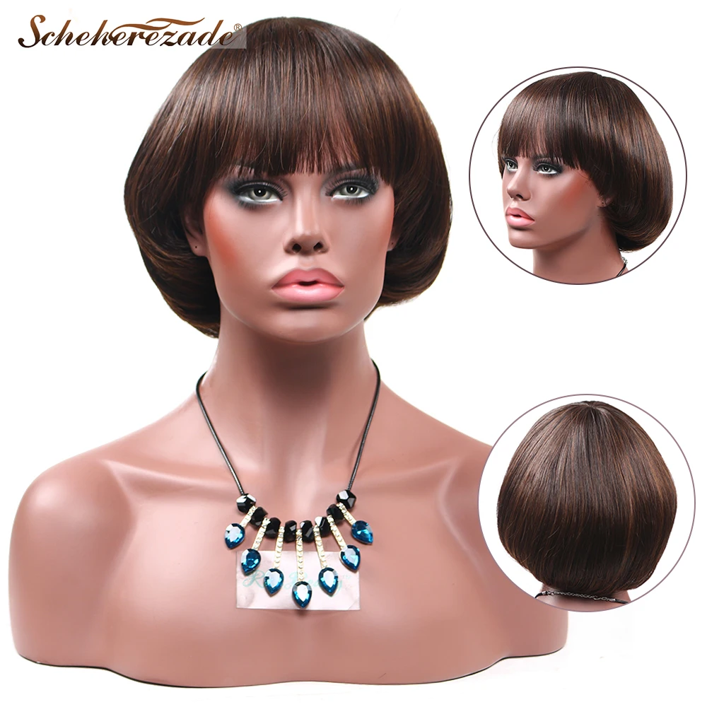Scheherezade коричневый натуральный черный синтетический парик для женщин короткие
