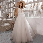 Женское свадебное платье с кружевной аппликацией, богемное ТРАПЕЦИЕВИДНОЕ ПЛАТЬЕ на бретелях-спагетти с V-образным вырезом и шлейфом, свадебное платье 2021