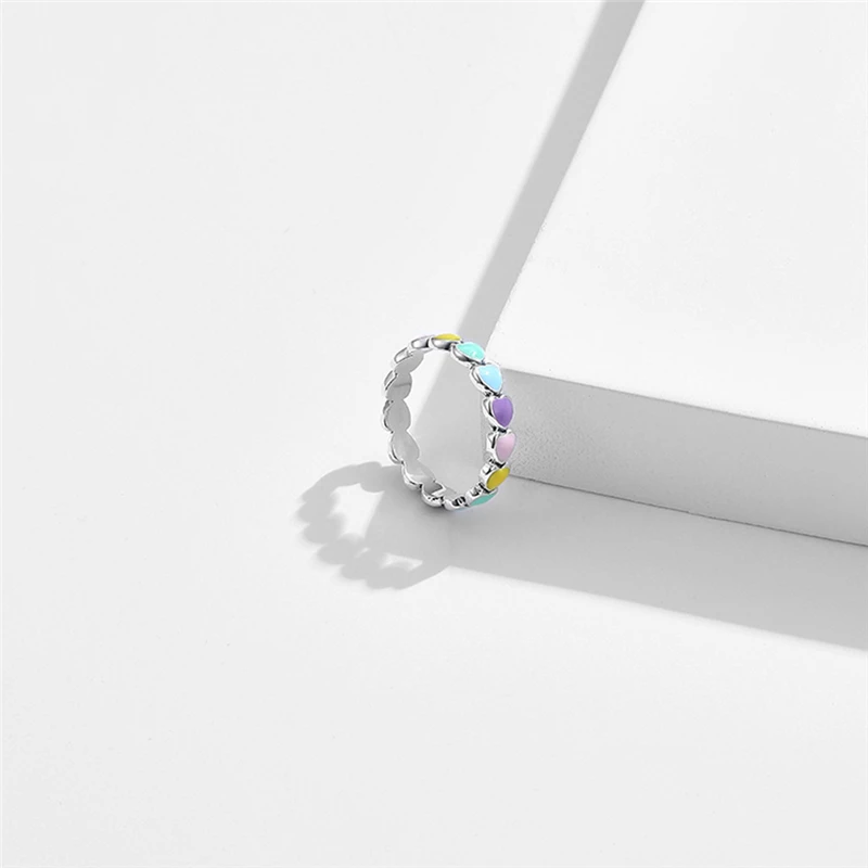 

XINSOM Authentic 925 Sterling Silver Rainbow Heart Finger Rings For Women Romantic Engagement Wedding Rings Fine Jewelry Gift