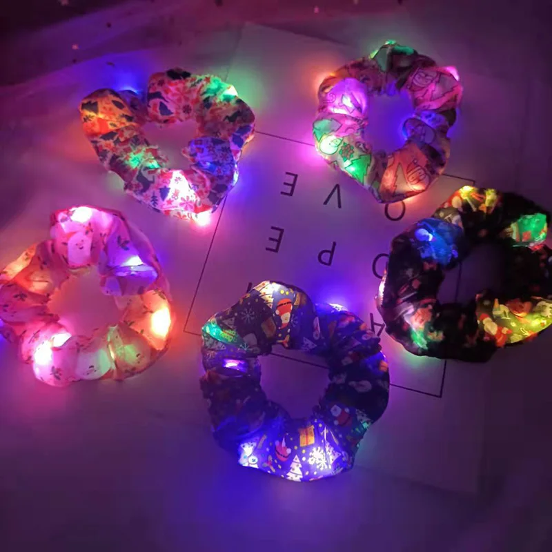 

Christmas LED Luminous Scrunchies Hairband Ponytail Holder Headwear Elastic Hair Bands Multicolor Hair Accessories For Girls