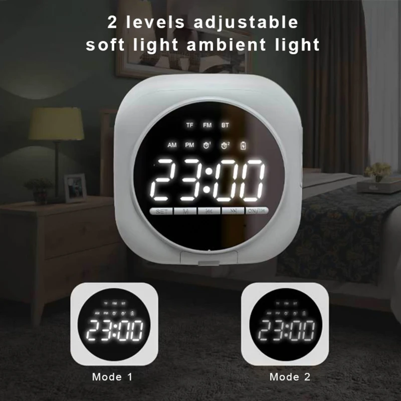 New Smart Bluetooth Speaker Mirror Dual Alarm Clock Radio LED Portable Wireless Subwoofer Home Theater Ribbon Tweeter |