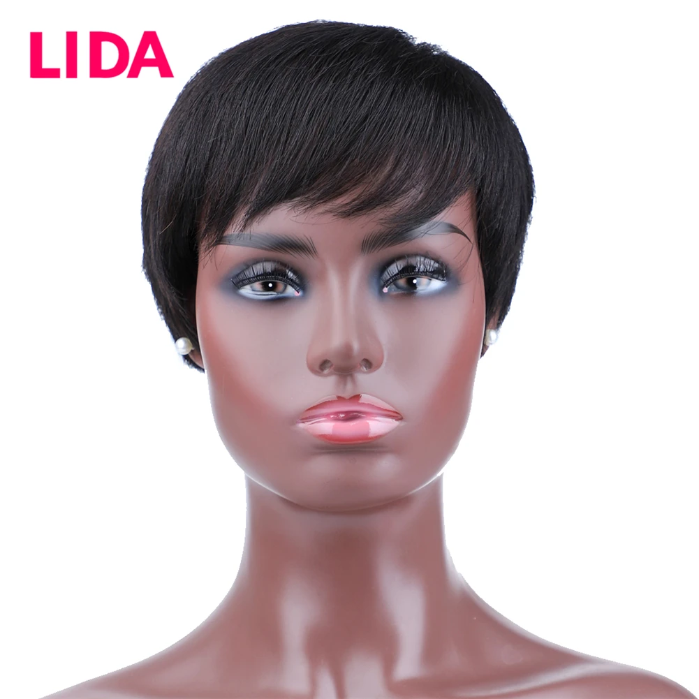 Парик Lida из коротких человеческих волос парик Remy бразильский прямой машинной