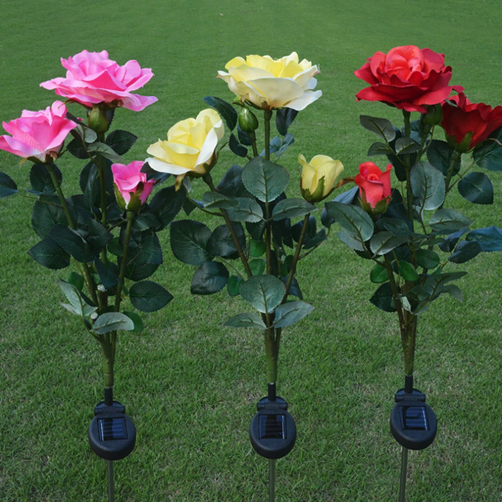 

LED Light Outdoor Solar Powered Waterproof Rose Flower Stake Lamp Easy-To-Install For Home Garden Yard Lawn Path Decorate Retail