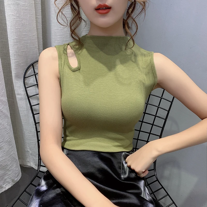 Новинка лета 2020 сексуальный ретро Топ без рукавов с высоким воротником