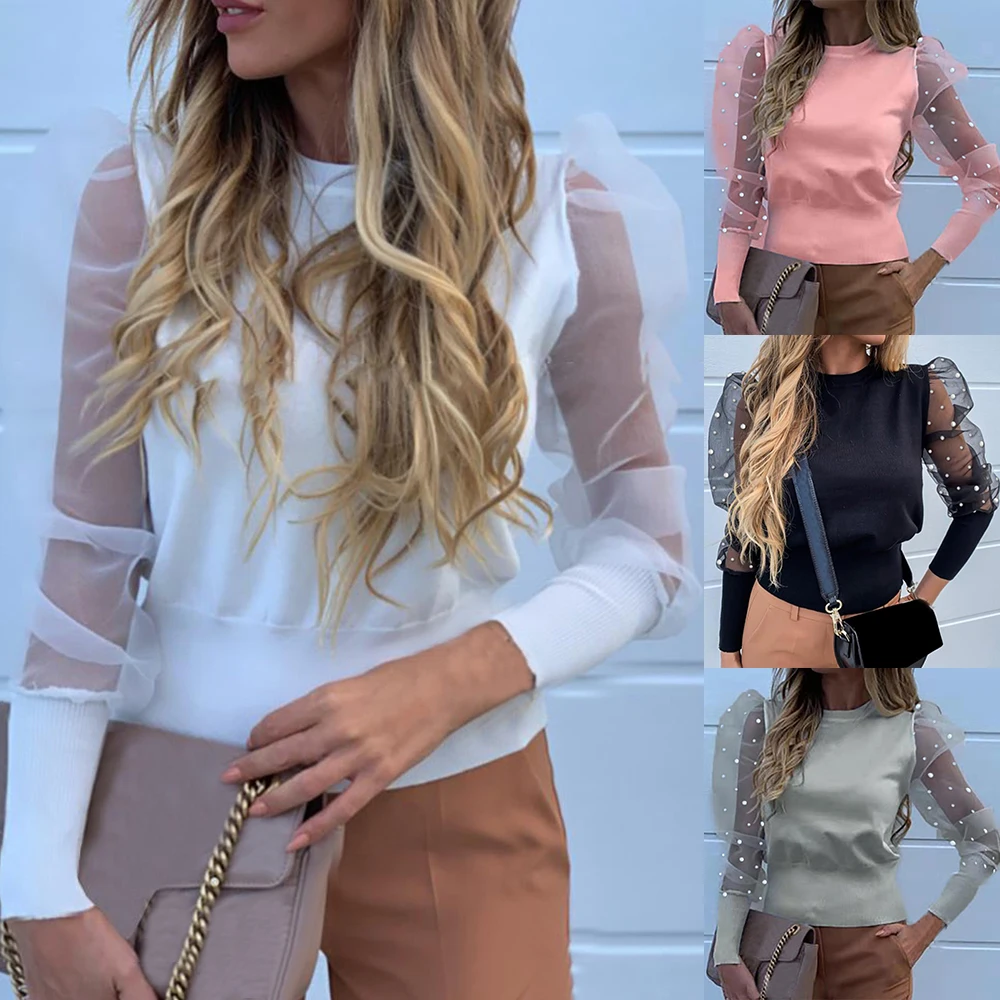 Однотонная дизайнерская блузка с жемчужинами и бусинами женская рубашка