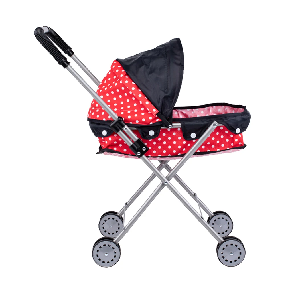 

Baby Dolls Strollers Foldable Push Stroller Kids Role Play Dotted Trolley