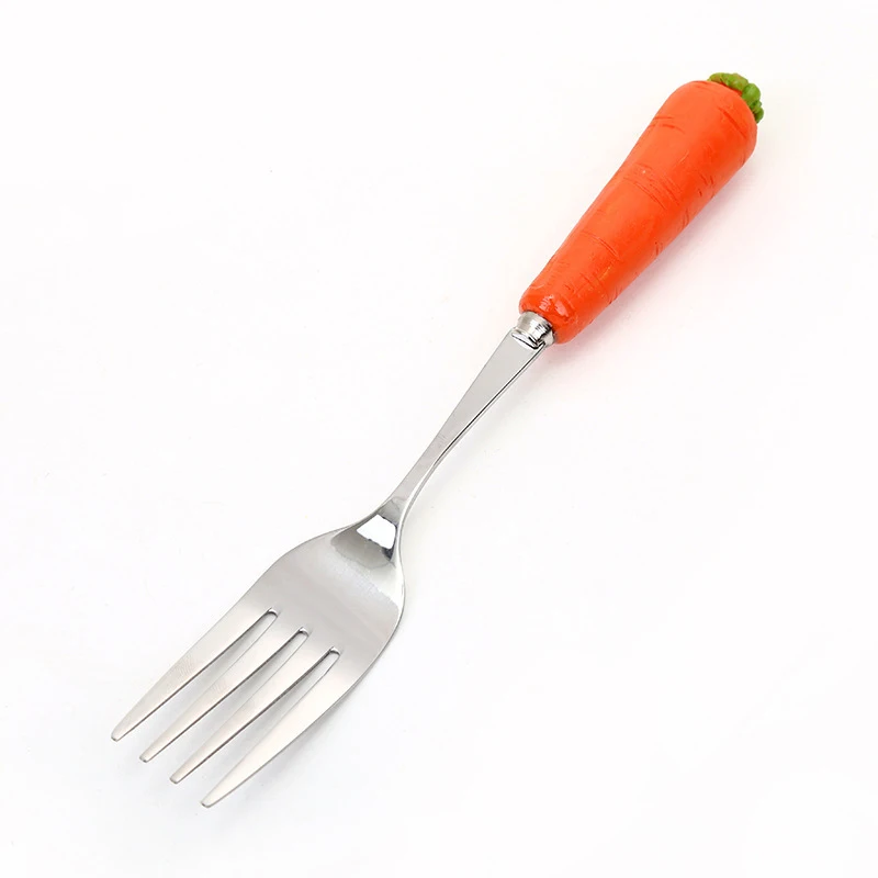 

1Pc Cute Rabbit & Carrot Handle Spoon Stainless Steel Kids Spoon Fruit Fork Knife Household Kitchen Tableware Baby Feeding Spoon