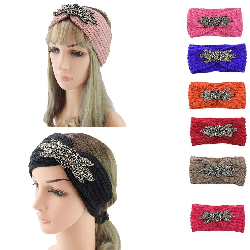 

Fashion Crystal Knitted Wool Hairband Sports Headband Headband Warm Ear Headband
