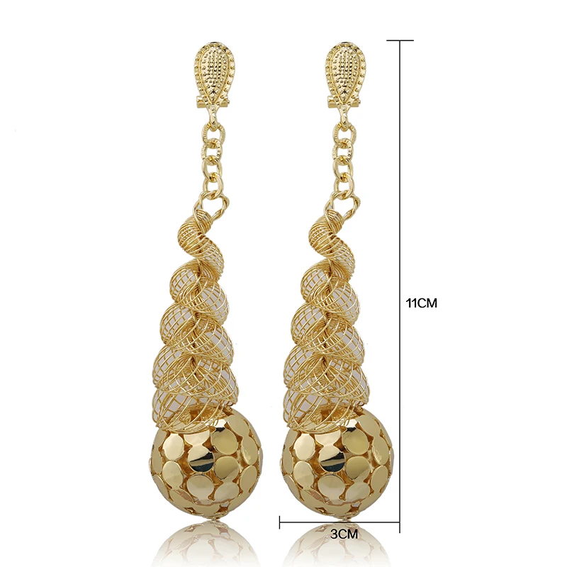 

Nice 2021 Exquisite Dubai Jewelry Fashion Gold-color Long Drop Dangle Earrings Nigerian Wedding Woman Costume Earrings